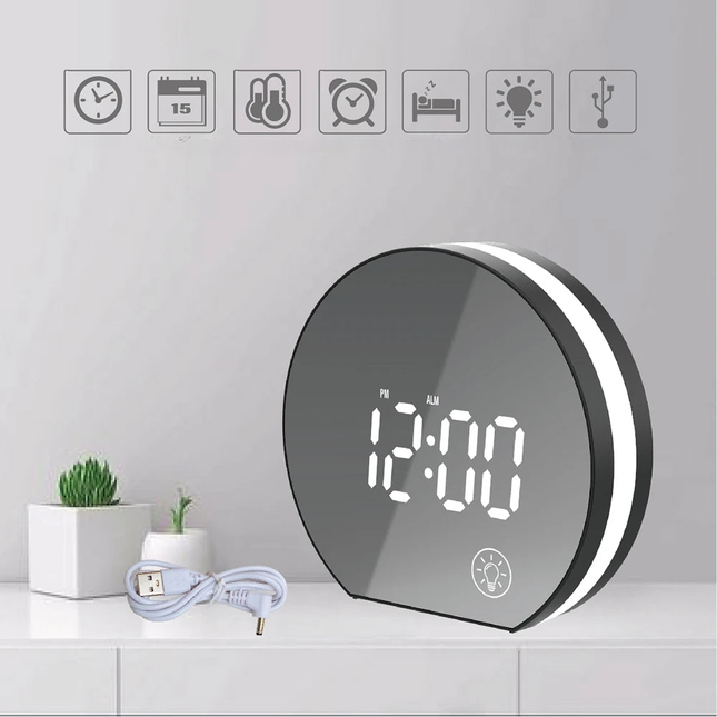 Rundt digitalt vækkeur med store tal