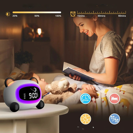 Panda vækkeur med lys til børn