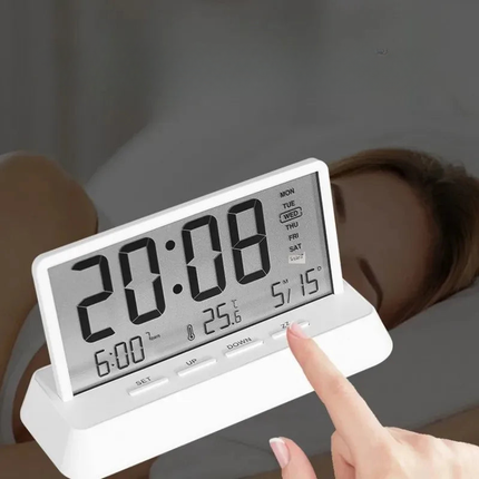 Kompakt digitalt vækkeur med termometer