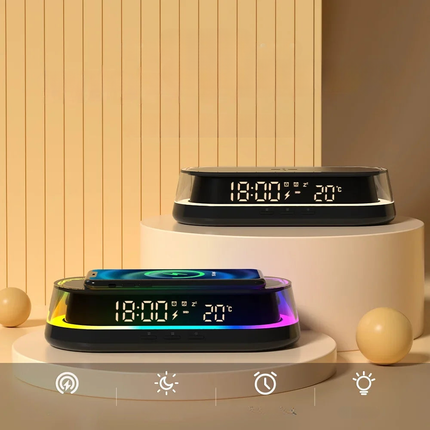 Vækkeur med trådløs oplader og RGB-lys