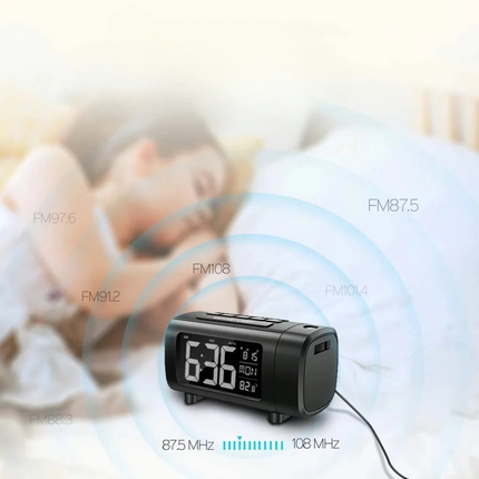 Clockradio med projektor til loftet