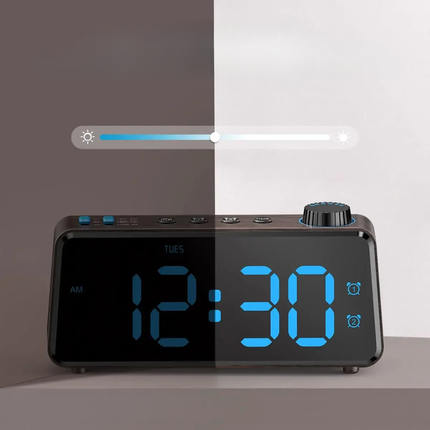 Digital clockradio i trælook med lys