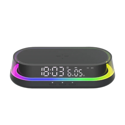 Vækkeur med trådløs oplader og RGB-lys