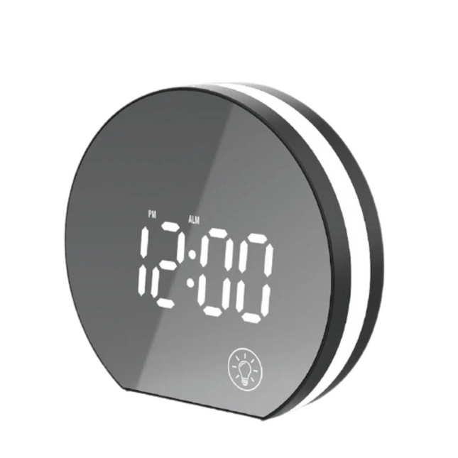 Rundt digitalt vækkeur med store tal