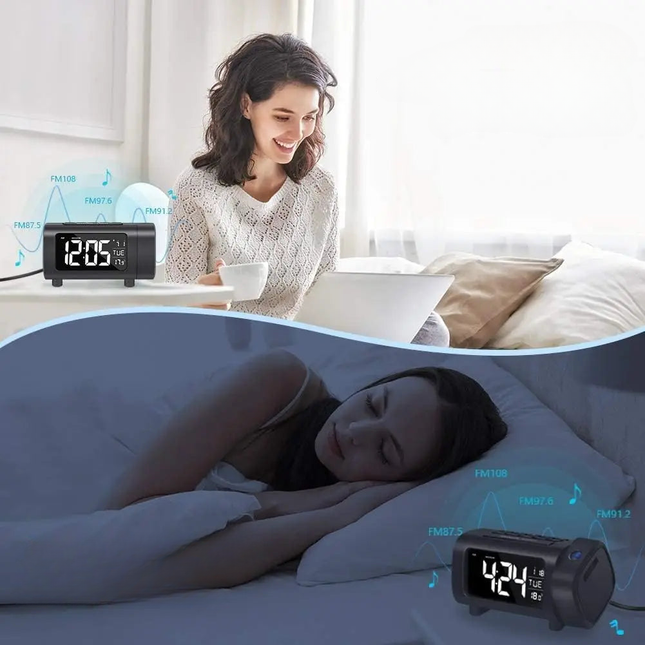 Clockradio med projektor til loftet