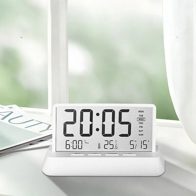 Kompakt digitalt vækkeur med termometer