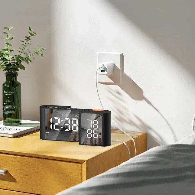 Digital clockradio med termometer og spejl