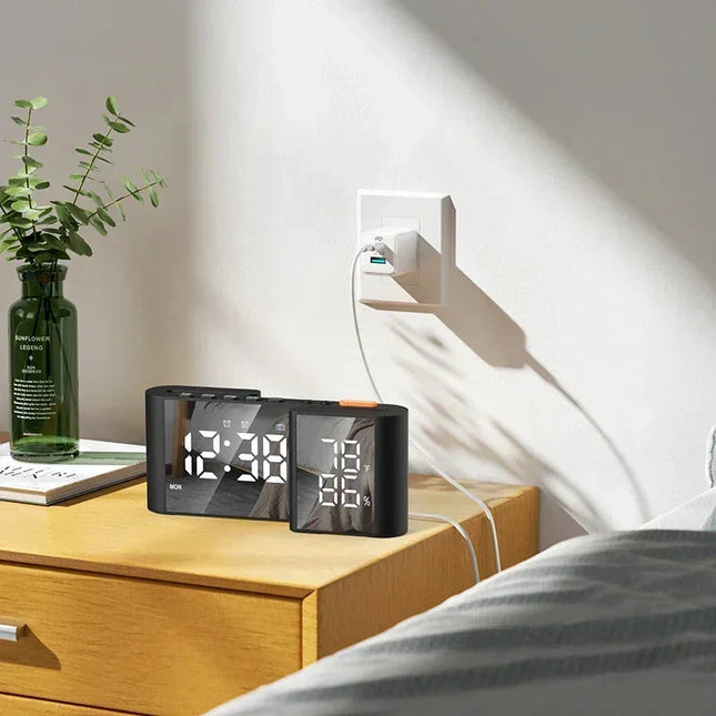 Digital clockradio med termometer og spejl