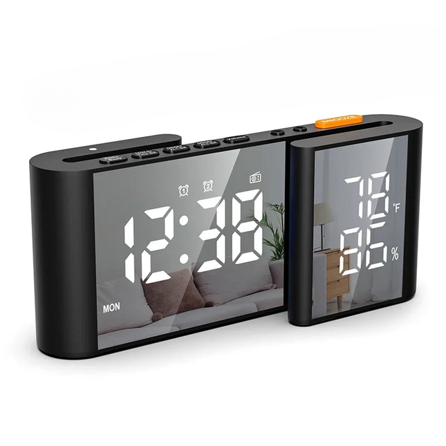 Digital clockradio med termometer og spejl