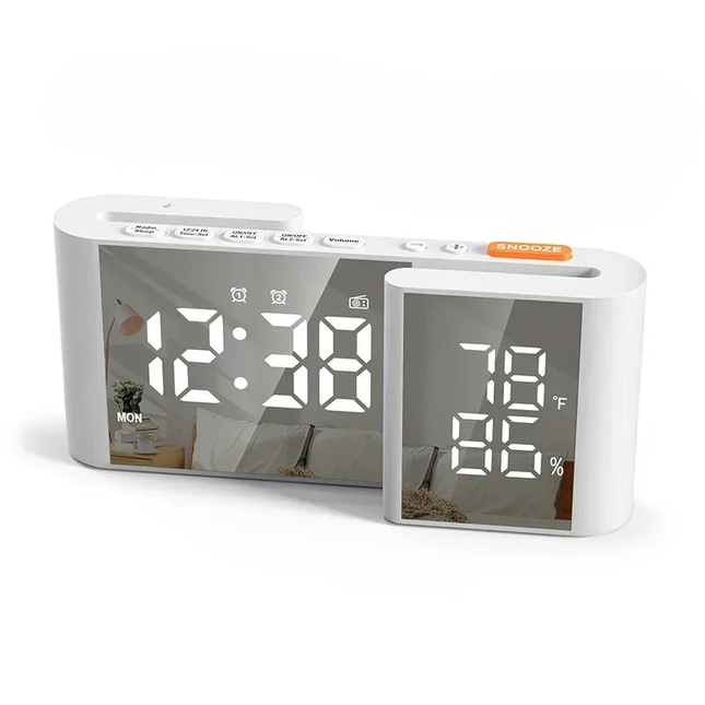 Digital clockradio med termometer og spejl