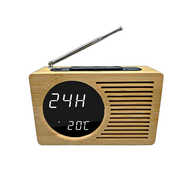 Radiovækkeur i træ med digitalt display