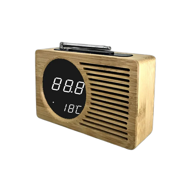 Radiovækkeur i træ med digitalt display