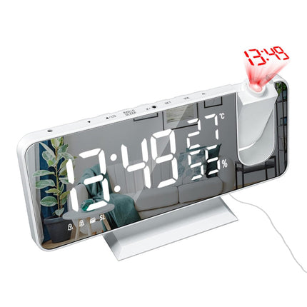 Hvid clockradio med projektor og spejl