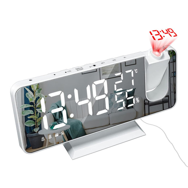 Hvid clockradio med projektor og spejl