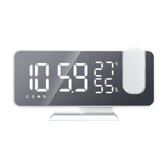 Hvid clockradio med projektor og spejl