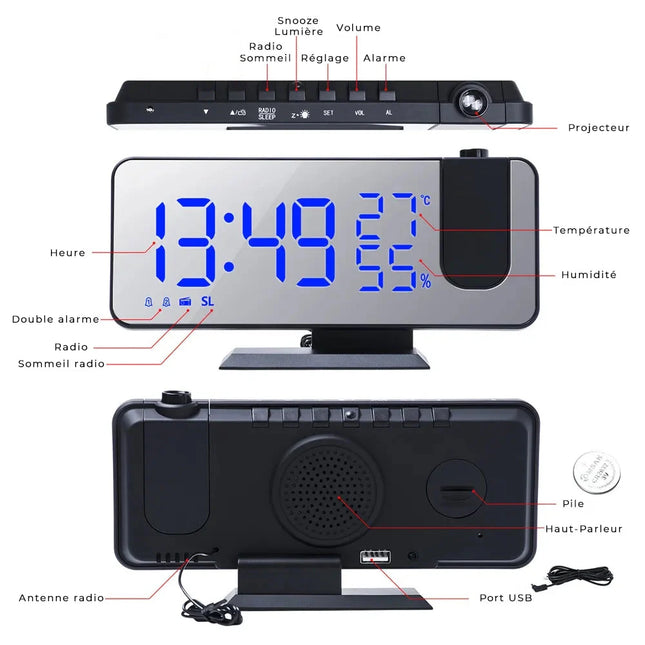 Moderne clockradio med projektion af tid