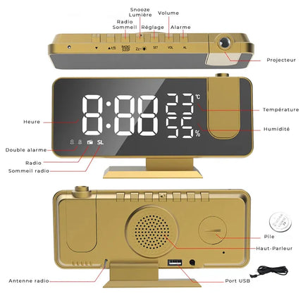 Design clockradio med projektor og spejl