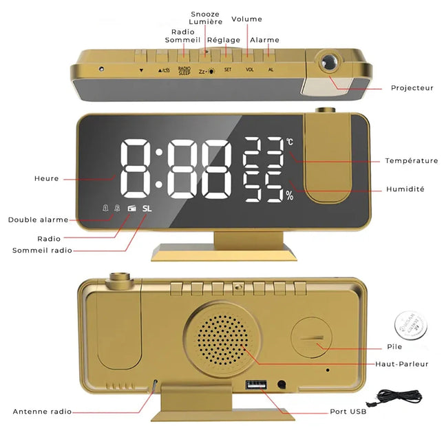 Design clockradio med projektor og spejl