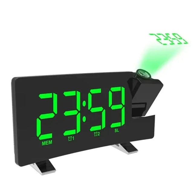 Clockradio med projektor og USB-oplader