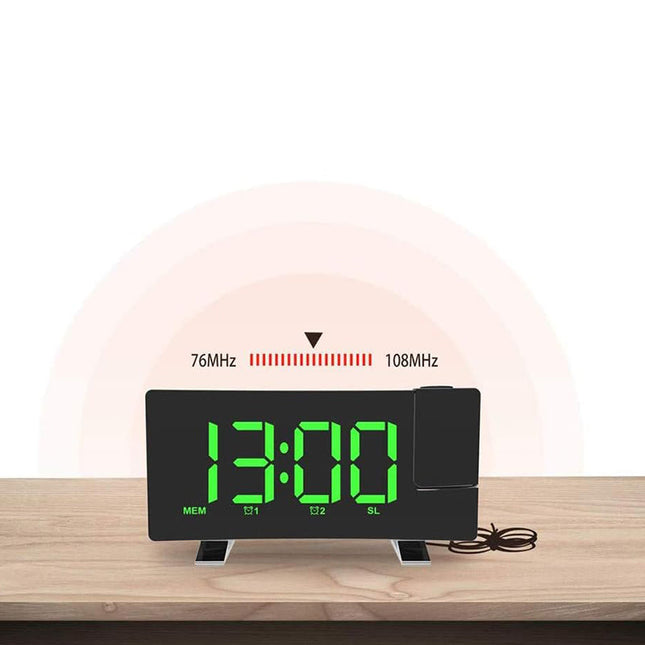 Clockradio med projektor og USB-oplader