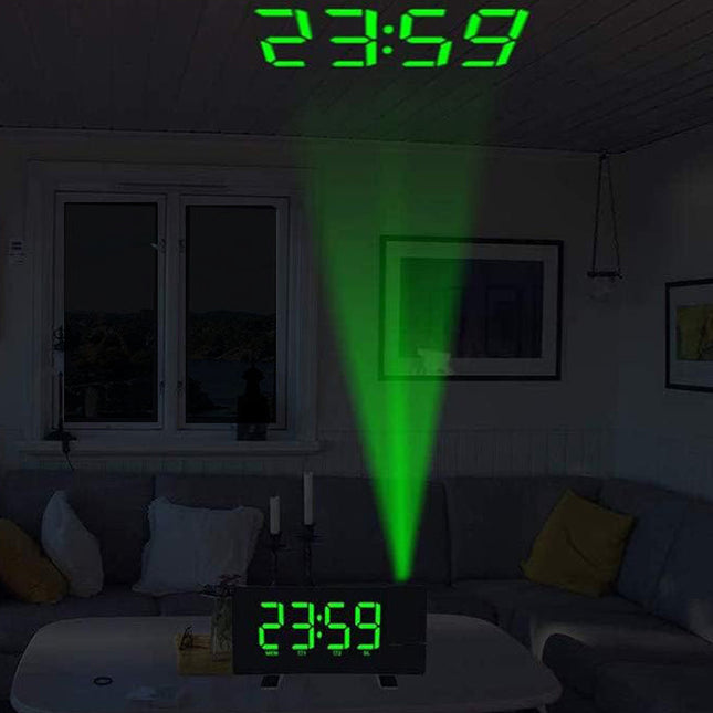 Clockradio med projektor og USB-oplader