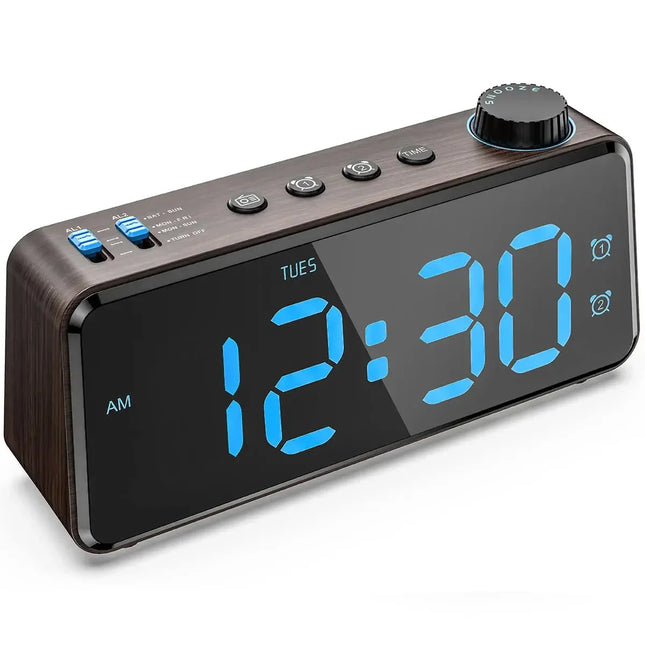 Digital clockradio i trælook med lys