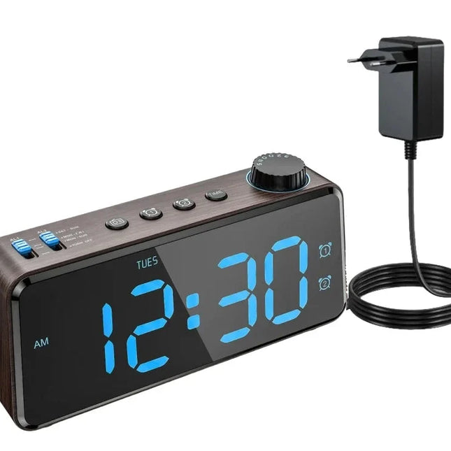 Digital clockradio i trælook med lys