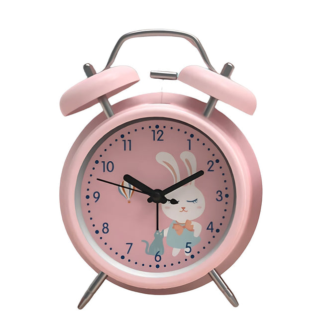 Lyserødt børnevækkeur med dobbeltklokke