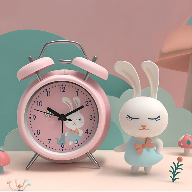 Lyserødt børnevækkeur med dobbeltklokke