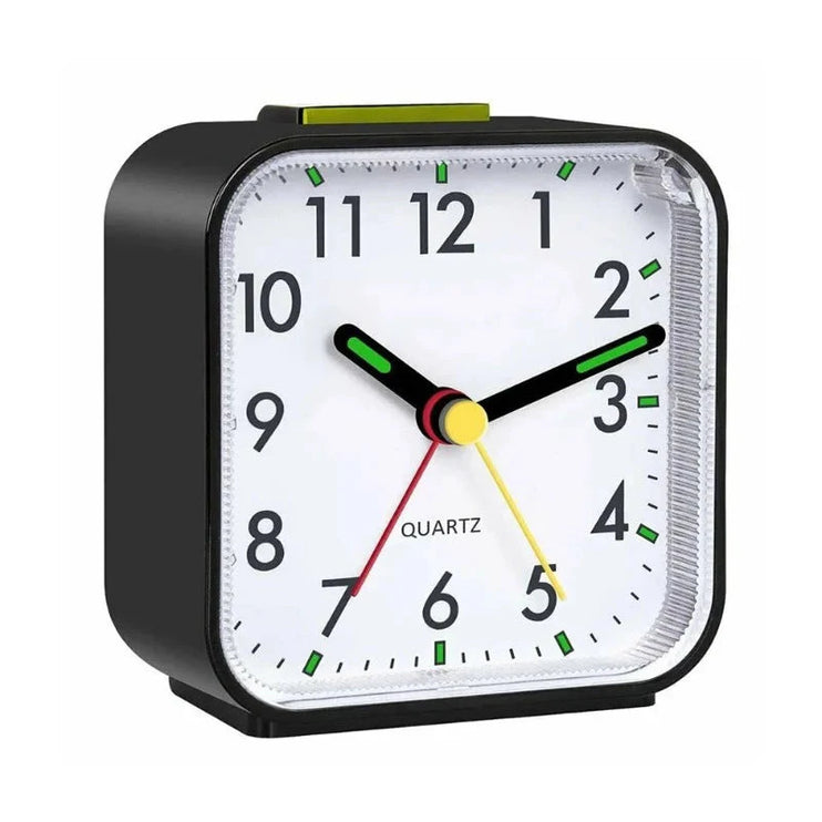 Firkantet lydløst analogt vækkeur med lys
