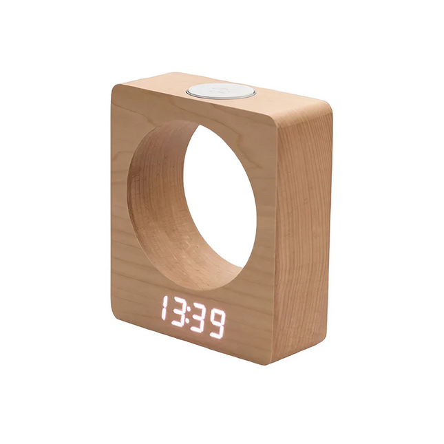Design vækkeur i træ med månelampe