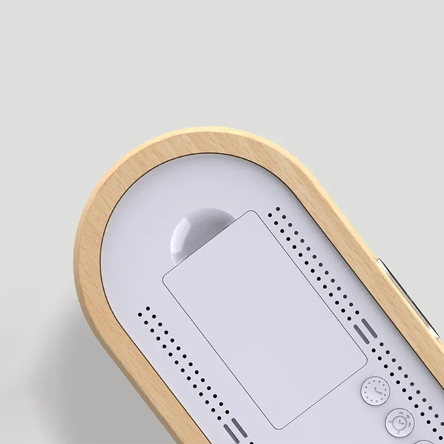 Moderne LED vækkeur i træ med spejl