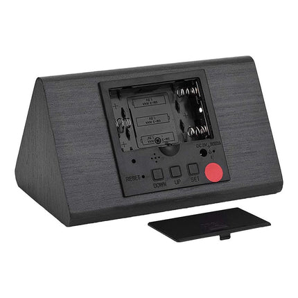 Digitalt vækkeur i sort træ design