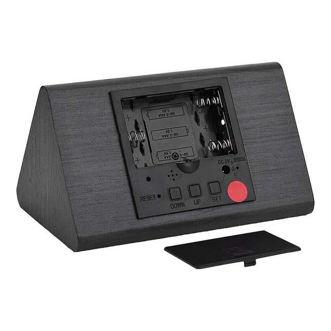 Digitalt vækkeur i sort træ design