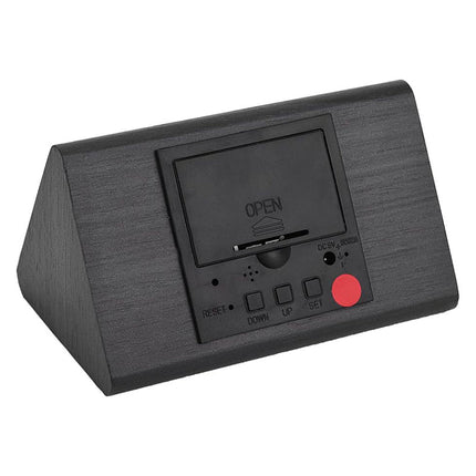 Digitalt vækkeur i sort træ design