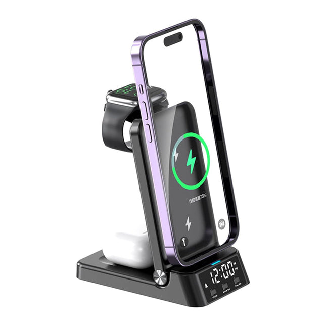 Vækkeur med trådløs oplader stand