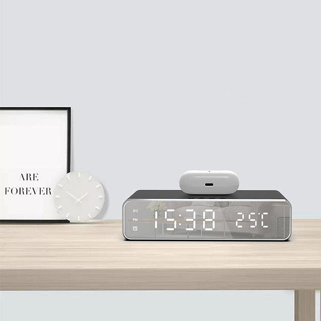 Vækkeur med trådløs opladning og spejl