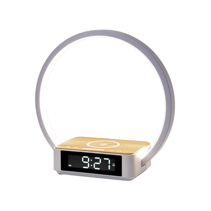 Vækkeur med trådløs oplader og lampe