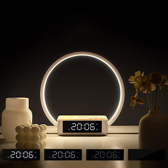 Vækkeur med trådløs oplader og lampe
