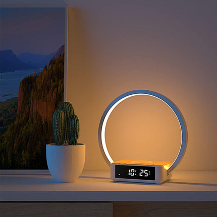 Vækkeur med trådløs oplader og lampe