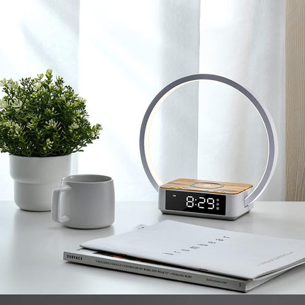 Vækkeur med trådløs oplader og lampe