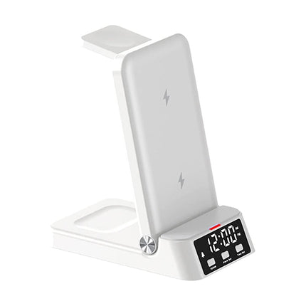 Hvid trådløs oplader stand med ur
