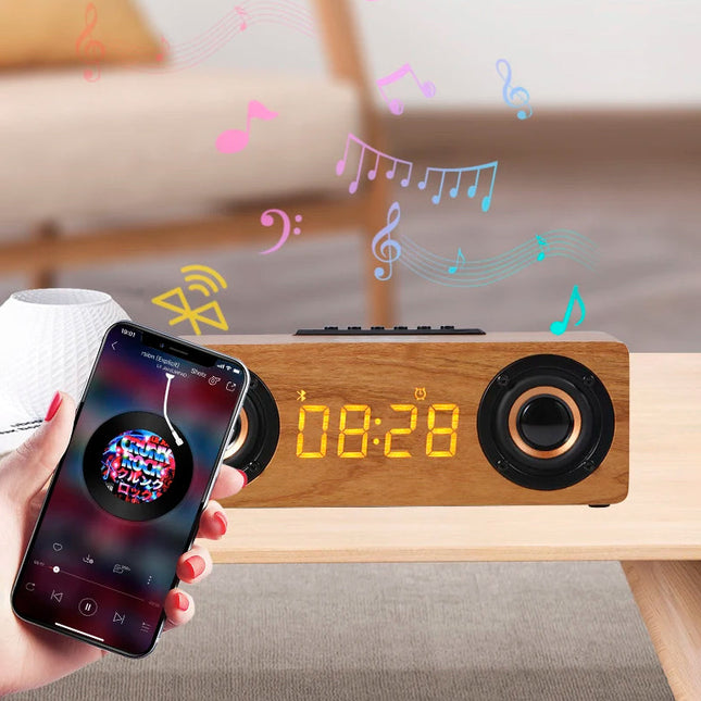Smart vækkeur i træ med højtaler
