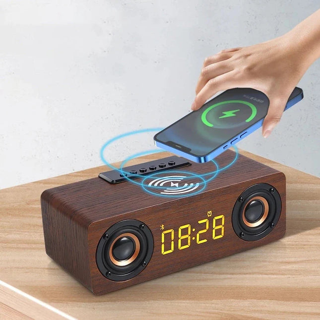 Retro Bluetooth vækkeur med trådløs oplader