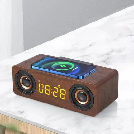 Retro Bluetooth vækkeur med trådløs oplader