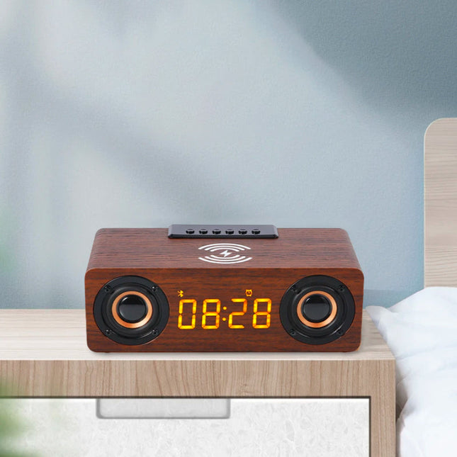 Retro Bluetooth vækkeur med trådløs oplader