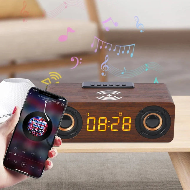 Retro Bluetooth vækkeur med trådløs oplader