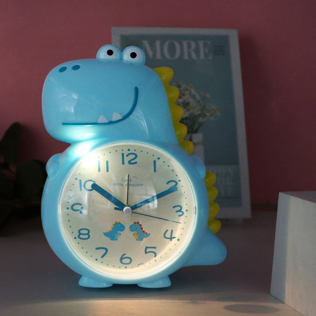 Blåt analogt dinosaur vækkeur til børn
