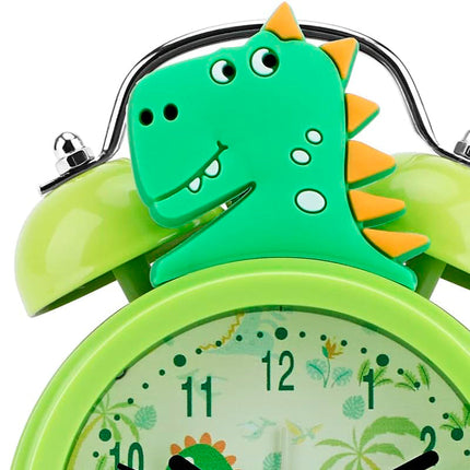Grønt analogt dinosaur vækkeur til børn