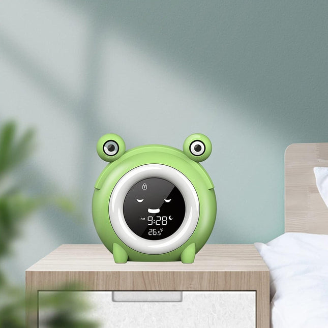 Børnevækkeur og søvntræner som en frø